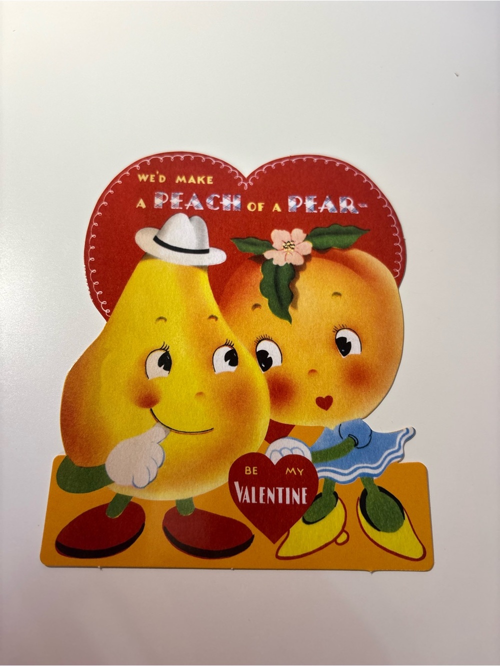 Vintage style Peach & Pear Valentine Card - Yellow/Orange